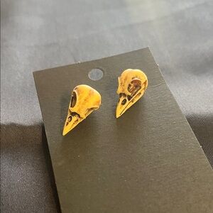 Yellow Bird Skull Stud Earrings